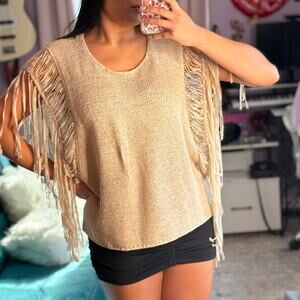 Vintage Y2K beige boho knit / fringe top